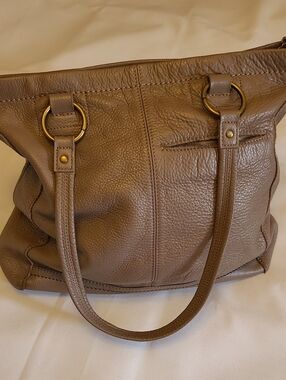 The Sak Taupe Brown Leather Shoulder Bag with Gold Rings